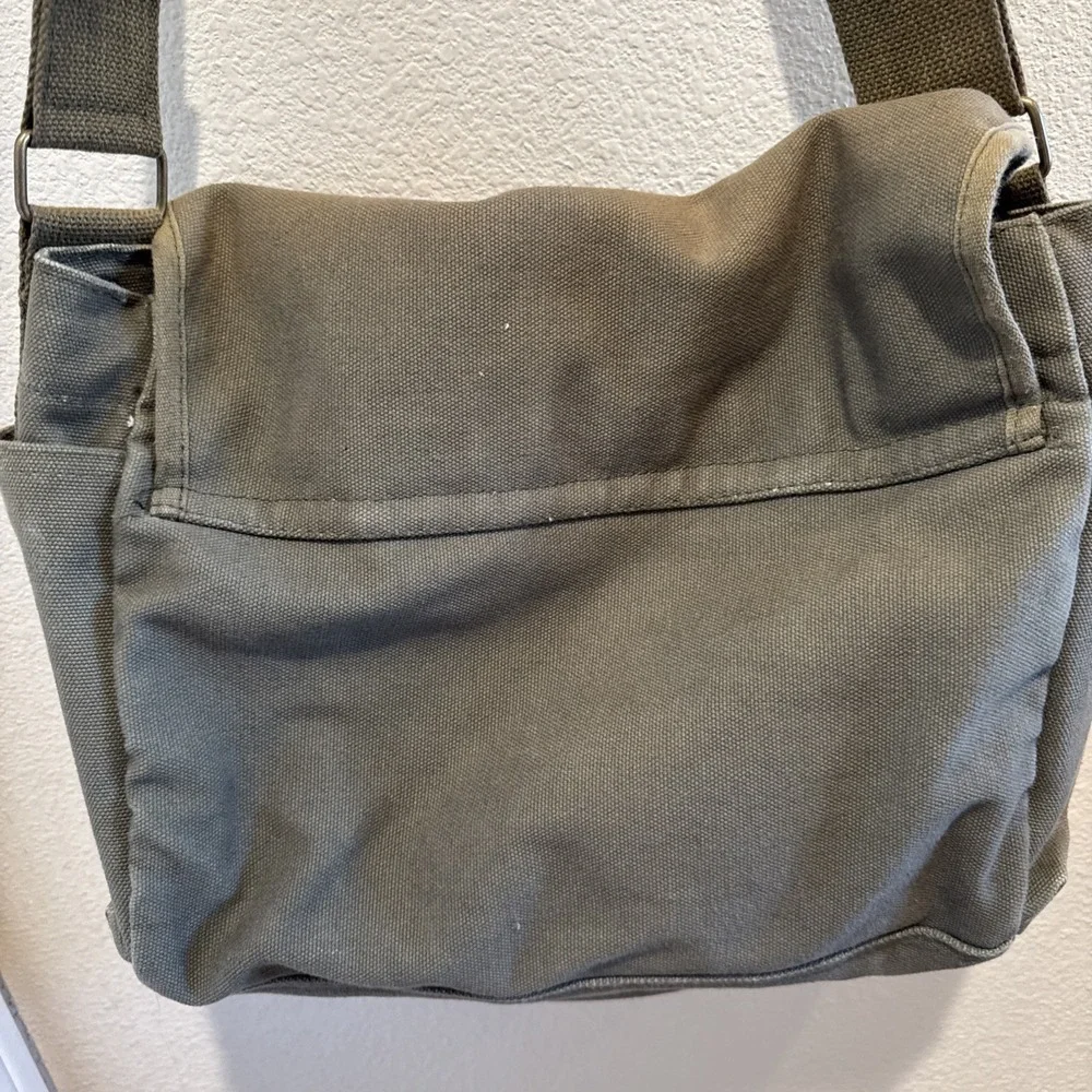 VTG Military Style Canvas Messenger Bag Olive Green Crossbody Utility Satchel